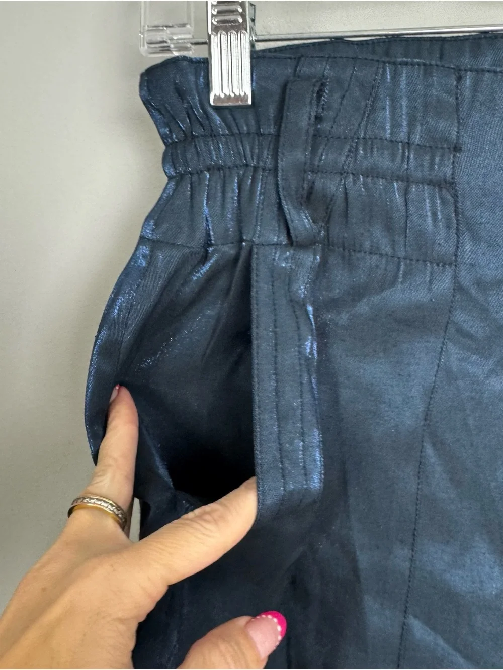 CURRENT AIR | Metallic Navy Blue High-Waist Paperbag Shorts Women’s Size Small